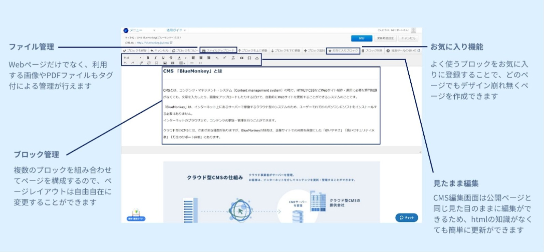 BlueMonkey（CMS）の編集画面