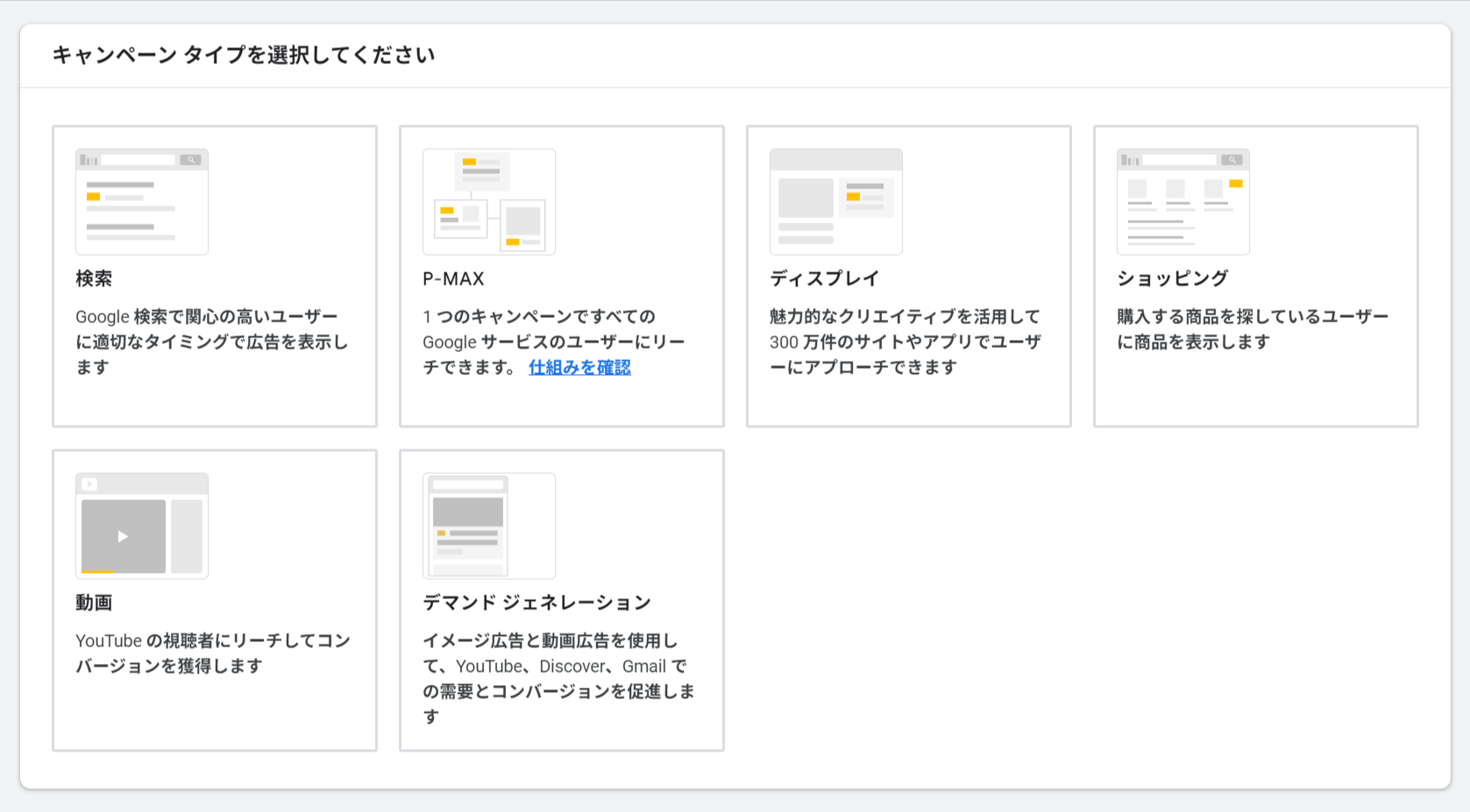 キャンペーンタイプの設定の画面